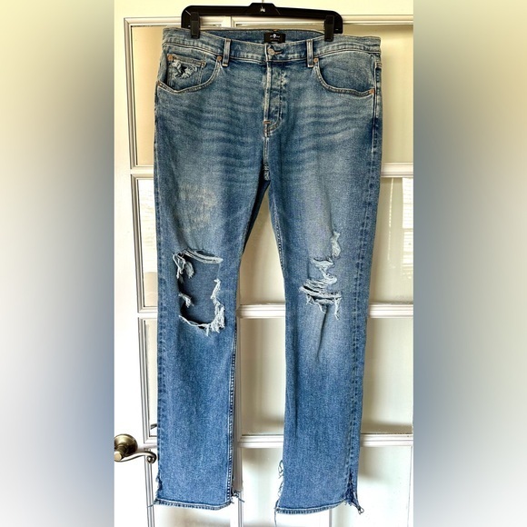 7 For All Mankind Other - 7 For All Mankind Men’s Blue Relaxed Jeans with Distressed Details Size 36